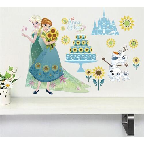 Cartoon Elsa Anna Princess Decorative Stickers For Kids Room Kindergarten Decoration Anime Wall Art Decals Movie Posters