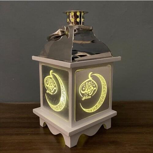 Wooden LED Light Hanging Lantern Eid Mubarak Ramadan Lamp for Home Islam Muslim R2JC