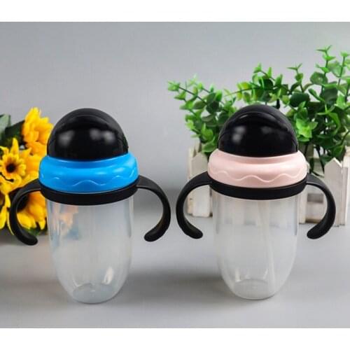 Kids Leak proof Feeding Bottles Training Drinking With Straw Baby Silica Gel Handle Sippy Cup