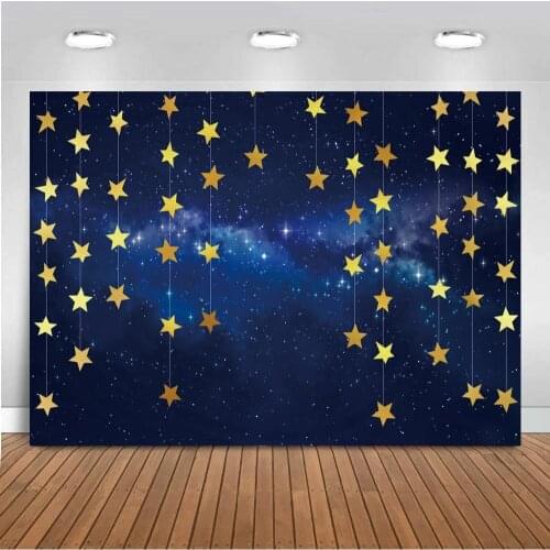 Dark Night Sky Gold Stars Curtain Baby Shower Backdrops Newborn Baby 1st Birthday Gifts Table Wall Poster Photo Backgrounds