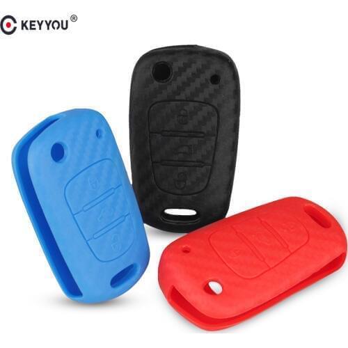 KEYYOU 3 Buttons Silicone Car Key Cover Case For Kia RIO K2 K5 Sportage Sorento For Hyundai i20 i30 i35 iX20 Solaris Verna