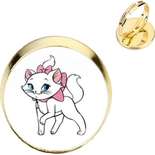 Anime Cartoon Cat Glass Cabochon Rings The Aristocats Cute Kids Jewelry Marie Cat Fashion Ring For Women Girls Kids Gift