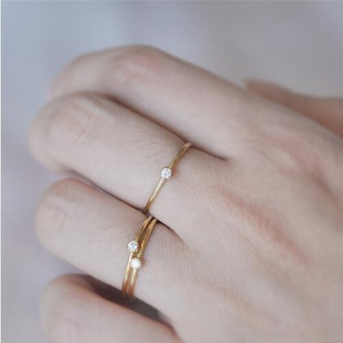 Mling 1pcs Minimalist Ring Gold Rings for Women anillos White Crystal Simple Finger Ring Size 5-9 bijoux acier inoxydable femme