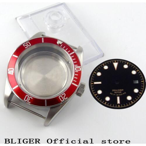 Solid 41MM 316L Stainless Steel Watch Case Red Rotating Bezel+Dial Fit For ETA 2836 Automatic Movement C60B