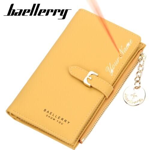 2020 New Women Wallets Free Name Engraving PU Leather Top Quality Slim Female Purse Card Holder Yellow Brand Wallet For Women