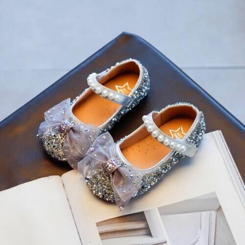 Children Girls Baby Single Shoes Spring Kids Bow Leather Shoes Fashion Pearl Girls Princess Sneakers Casual Shoes