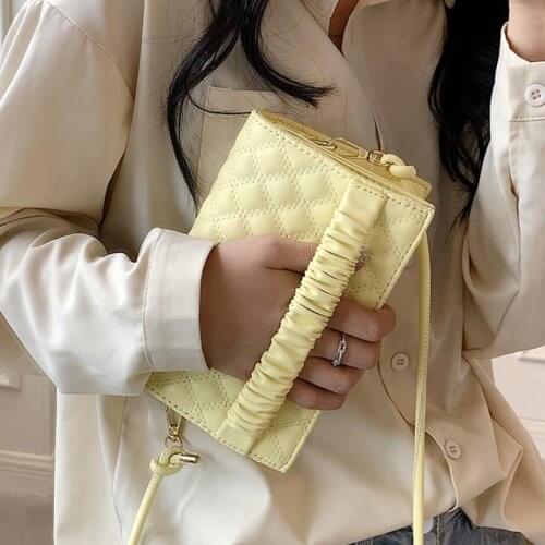 Lattice Square Crossbody Bag 2021 Summer New High-quality PU Leather Womens Designer Handbag Pleated Shoulder Messenger Bag