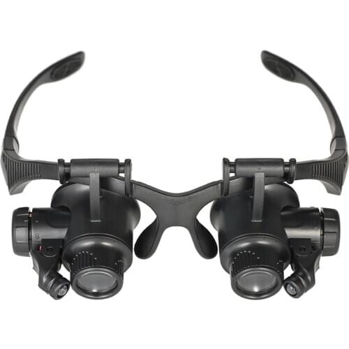 Headband Magnifier with LED Light for Jewelry Clock Electronics Repair Magnifying Glass Loupe with Precision Tweezers XR