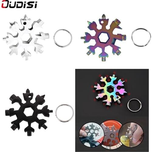 18 in 1 Snowflake Spanner Keyring Hex Multifunction Outdoor Hike Wrench Key Ring Pocket Multipurpose Camp Survive Hand Tool