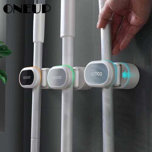 ONEUP Wall Mounted Mop Rack Bathroom Accessories Home Broom Hanger Storage Rack Mop Hook Shelf For Kitchen Bathroom Organizer