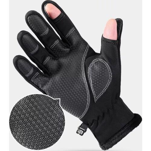 New 1 Pair Winter Anti-slip Touch Outdoor Fishing Gloves 2 Cut Finger Sports Gloves Men Cycling Gloves Thermal Warm