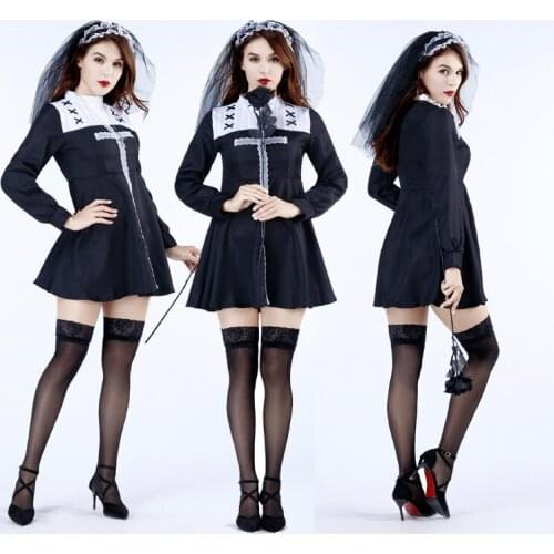 Halloween New Female Adult Cosplay Sexy Nun Priest Mary Performance Ball Costume