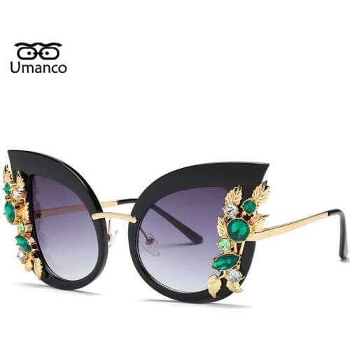 Umanco Charming Flower Rhinestone Cat Eye Sunglasses Women Vintage Fashion Butterfly Sun Glasses Female Retro Metal Eyeglasses