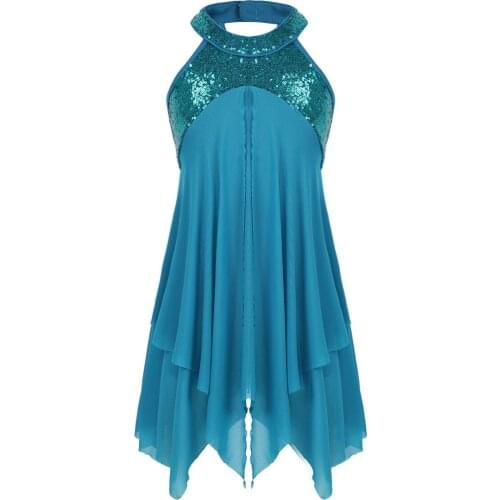 Dress for Girls Halter Sequins Criss Cross Back Ballet Costume Leotard Dress for Lyrical Modern Contemporary Ballroom Dance