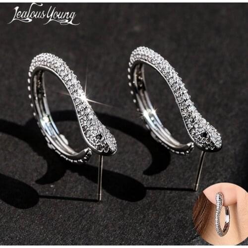 Luxury Snake Shape Hoop Earrings Baguette Cubic Zirconia Women Wedding Party Hoops Jewelry