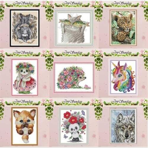 Leopard Wolf Bird Cat Animals series Counted Cross Stitch Handmade 11CT 14CT printed Cross Stitch Kits Embroidery for Needlework