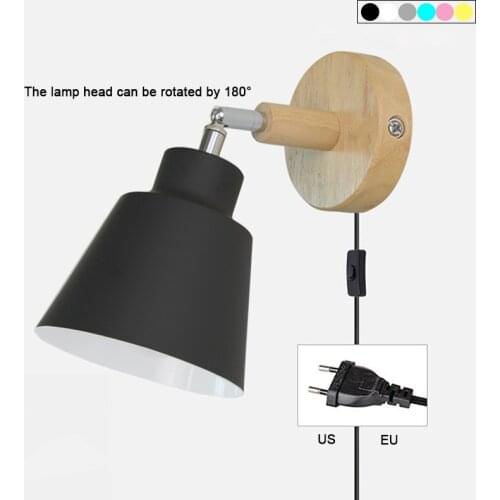 Nordic Modern Wall Lights With Knob Switch Iron E27 6 Color Macaroon Bedside Lamp Led EU/US Plug Parlor Study Sconce Light