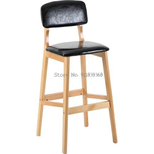 Solid Wood Back Bar Chair Modern Simple Small Luxury High Chair North European Style Bar Cashier Bar Stool