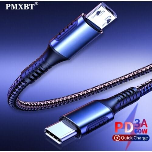 USB C To Micro USB Charge Data Cable Type C to Microusb PD Charger Cable 60W Super Fast Charging Wire For Huawei Samsung laptop
