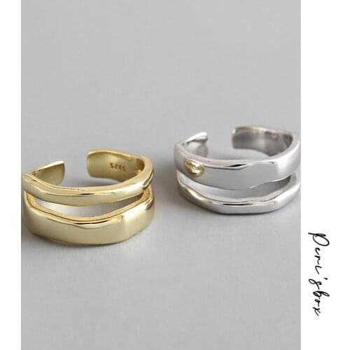PerisBox Irregular Gold Ring Double Line Layering Rings for Women 925 Sterling Silver Ring Simple Instajewelry Adjustable 2019