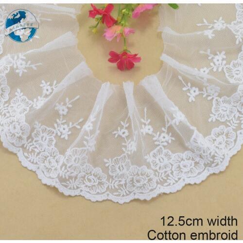12.5cm width Cotton embroid lace sewing ribbon guipure lace african lace fabric trim warp knitting DIY Garment Accessories#3134