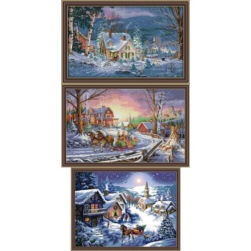 14ct Printed cross stitch suit winter snow landscape DMC manual embroidery suit DIY Christmas gift fabric decoration painting