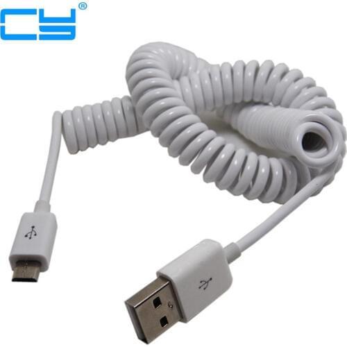 2.5m Spring Coiled USB 2.0 Male to Micro USB 5 Pin Data Sync Charger Stretch Cable for Samsung HTC LG Phones
