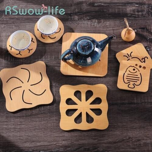 2Pcs Kitchen Insulation Coaster Creative Cartoon Wooden Potholder Anti-scalding Mat Cute Table Mat Casserole Potholder Placemat