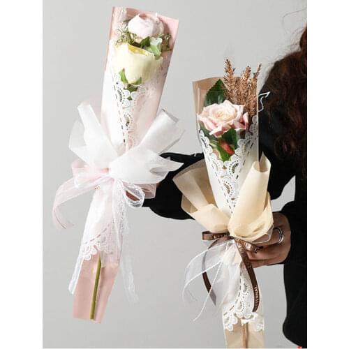 20pcs Single Flower Wrapping Bag Birthday Gift Floral Flower Arrangement Box Bouquet Flower Packaging Lace Bag