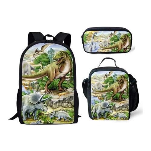 3pcs School Bags Set for Kids Dino School Bag Children Tyrannosaurus Rex Dinosaur Pattern Schoolbag Boys Cool Bag