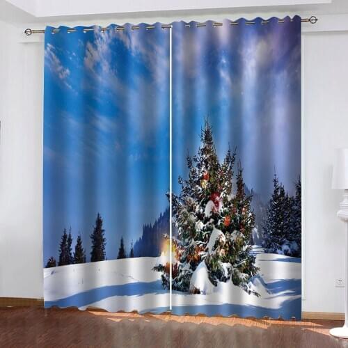 3d curtain Customized size Luxury Blackout 3D Window Curtains For Living Room blue christmas white snow curtains