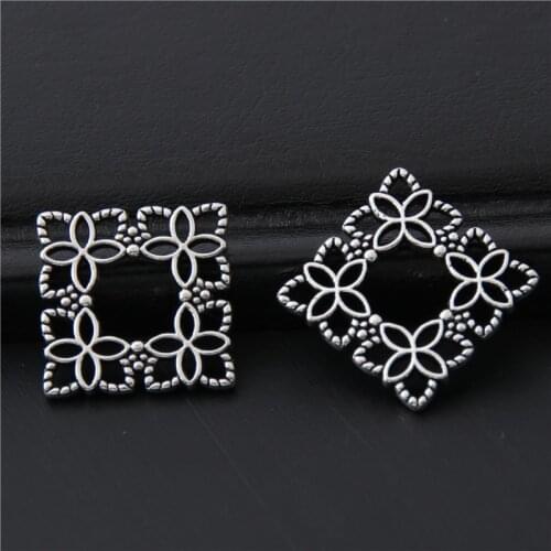 20pcs Silver Color Hollow Square Flower Charms Pendant DIY Necklace Earrings Jewelry Findings 16mm A3052
