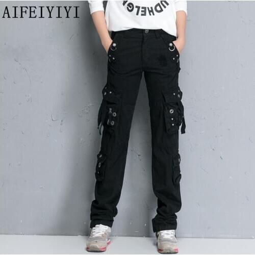 Plus Size Multi-Pocket Cargo Pants Women Loose Straight Military Combat Trousers Denim Baggy Pants Pantalon Femme Clothing