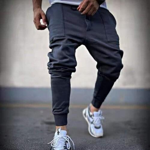 Spring Summer New Casual Men Jogging Trousers 2021 Fashion Zipper Slim Pants For Men Solid Mid Waist Drawstring Sport Sweatpants
