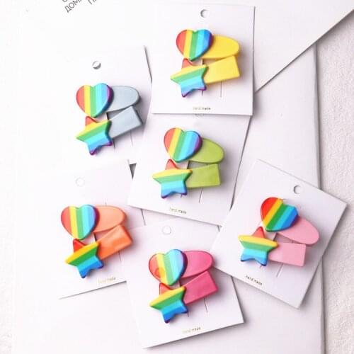 Boutique 12Sets Fashion Cute Gradient Rainbow Color Heart/Star Haripins Cartoon Barrettes Princess Headwear Hair Accessories