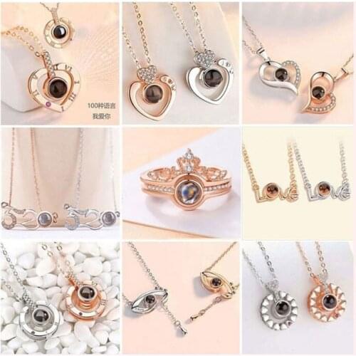 SG Rose Gold 100 languages I love you Projection Pendant Necklace Romantic Love Memory Wedding Necklace for Women