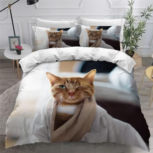 Pets Duvet Cover Set Bedding Sets Comforter Case and Pillowcase King Queen Full Twin Size 3D Cat Bed Linen