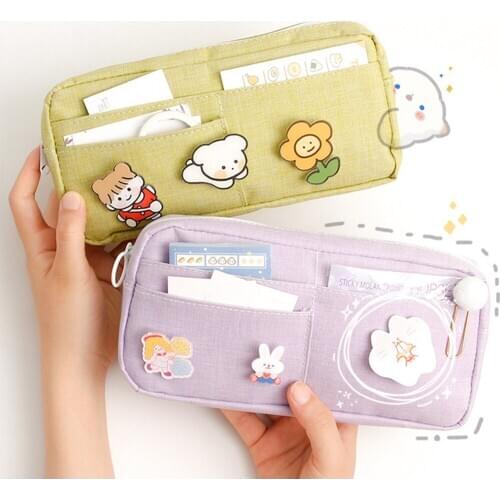 Lovely Large Capacity Pencil Case School Pen Makeup Case Supplies Pencil Bag With 3 Badge Pencil Pouch Stationery for Girl Kids