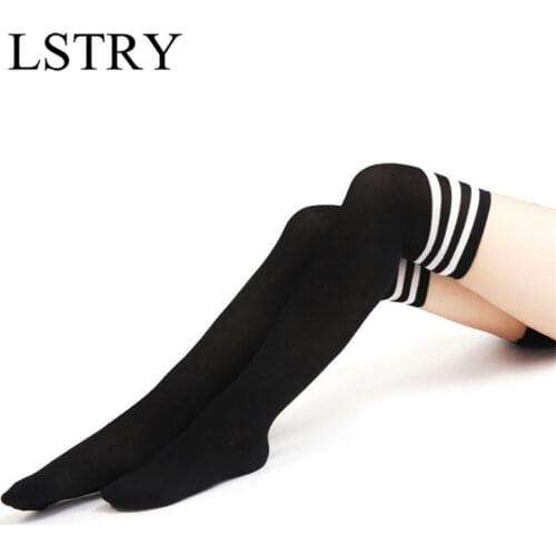 Black Lolita Striped Socks Women Funny Christmas Gifts Lstry Sexy Thigh High Nylon Long Stockings Cute Over Knee Socks For Girls