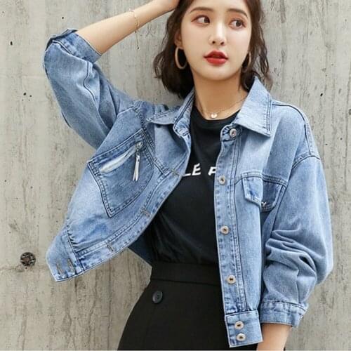 Spring And Autumn denim jacket women Short-height Short Coat GirlS Korean-style Loose-Fit Cool College Style Tops