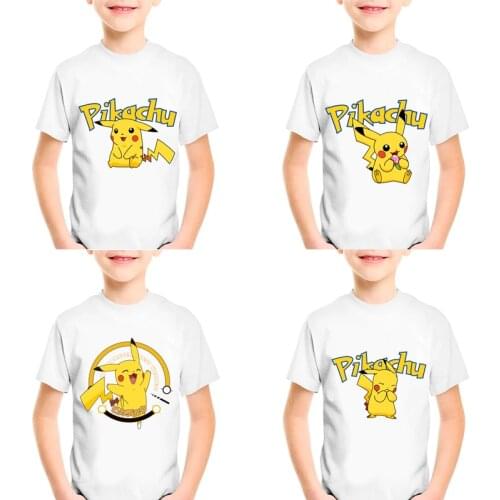 Pokemon Kids T-shirts White Cotton Fabric Short Sleeve Funny Pikachu T Shirt Boys Children Clothing Summer Baby Girls Clothes