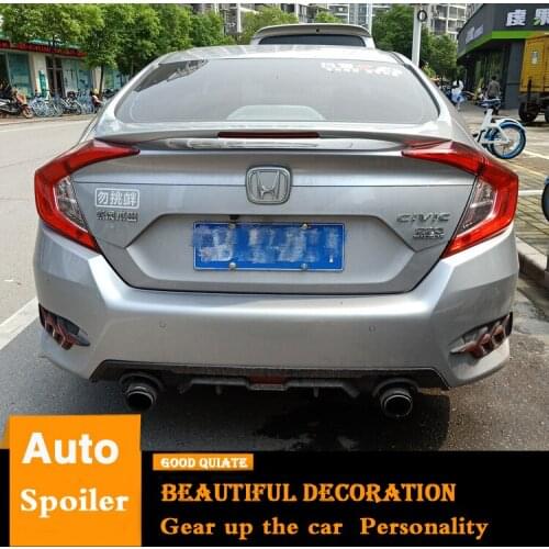 For Honda Civic 2016-2019 Spoiler Sport With LED light ABS Material Car Rear Wing Primer Color Trunk Rear Spoiler Fit For Civic