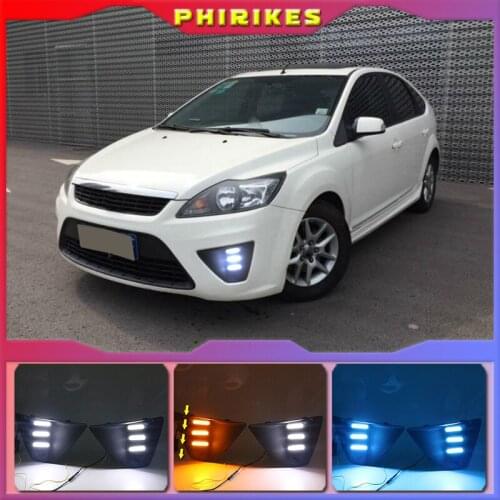For Ford Focus 3 MK3 2009-2011 Daytime Running Light for Focus DRL LED Fog Lamp Cover With Yellow Turning Signal Functions