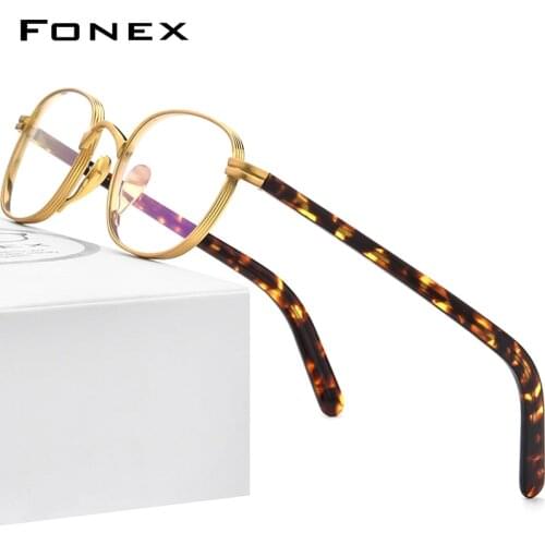 FONEX Pure Titanium Glasses Men Retro Square Prescription Eyeglasses Frame Women 2021 New Vintage Myopia Optical Eyewear F85653