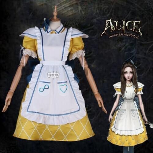 Game Alice: Madness Returns Cosplay Costumes Lovely Yellow Maid Outfit Halloween/Party Role Play Clothing Custom-Make Any Size