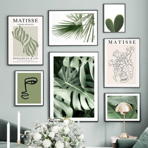Cactus Monstera Leaf Matisse Coral Flower Line Wall Art Canvas Painting Nordic Posters And Prints Decor Pictures For Living Room