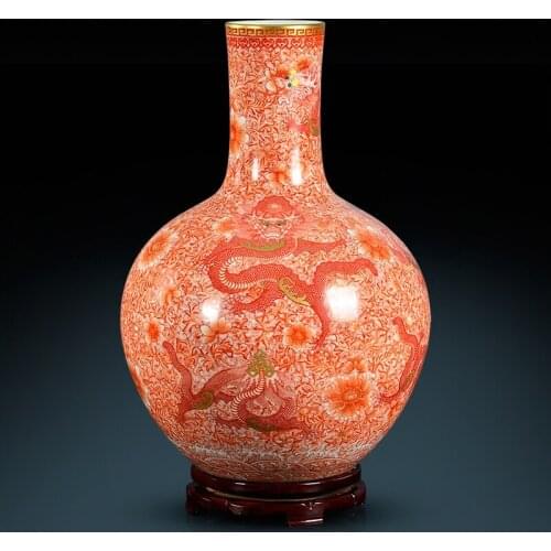 Jingdezhen Ceramic vase High Imitation Qianlong Painted Pastel Dragon Pattern Celestial Flower Vase Villa Living Room Decor vase