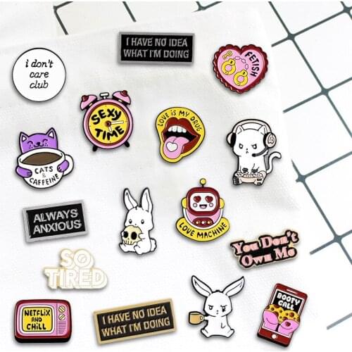 Creative Trendy Cartoon Rabbit Text Oil Drop Brooch Pin Denim Bag Gift For Friends Men Women Fashion Jewelry Clothes Decoration