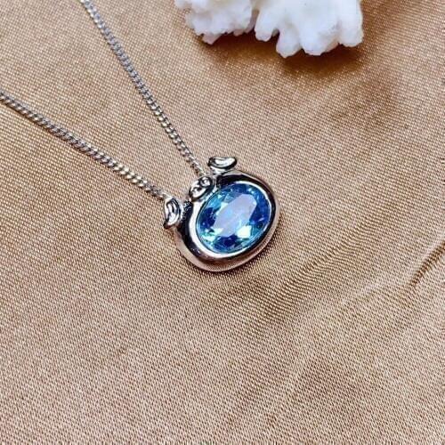 Natural blue topaz gem pendant S925 silver Natural gemstone Pendant Necklace grace Lovely PigHead girl party gift fine jewelry
