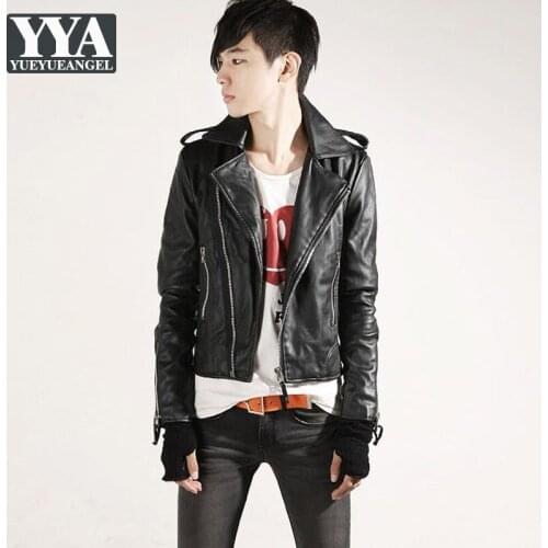 Men Outerwear Short Coat Rider Korea Stylish PU Leather Jacket Cool Biker Slim Zipper Mens Jackets Turn Down Collar PU Jackets